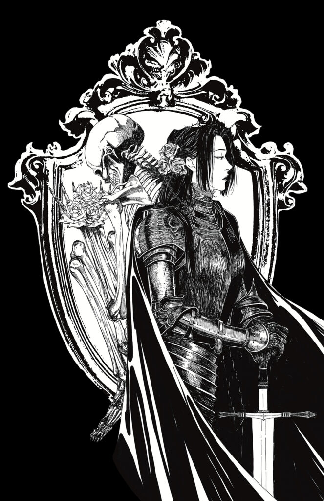 Digital illustration of Camellia as a knight