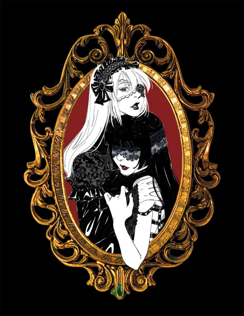 Digital illustration of two gothic lolita