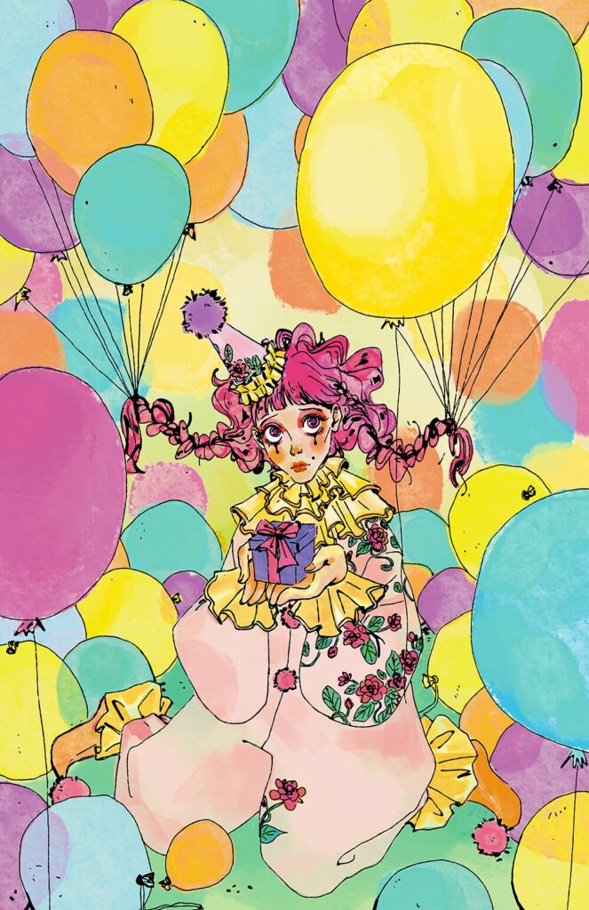 Digital illustration of a clown at a birthday party