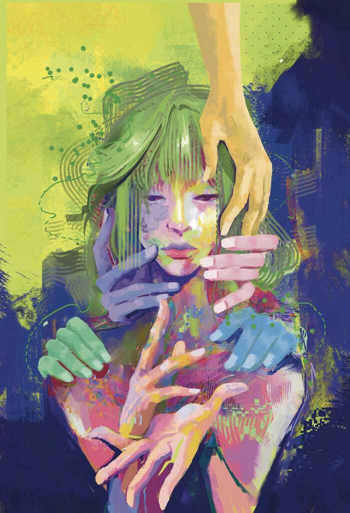 Digital illustration of 7 hands
