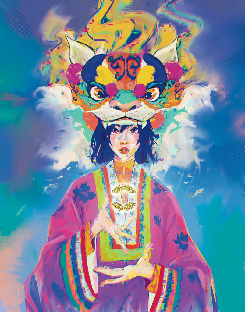 Digital illustration of Mina Vu in shaman form